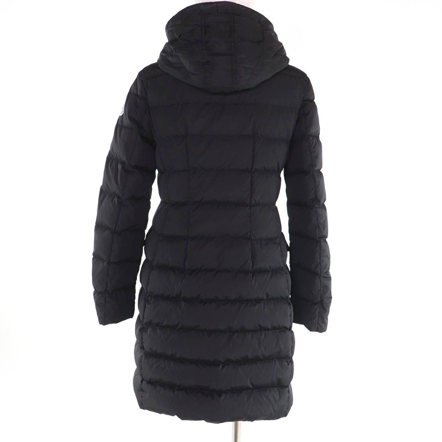 Moncler Grive Logo Patch Hooded Long Length Down Jacket Coat Black — view 3