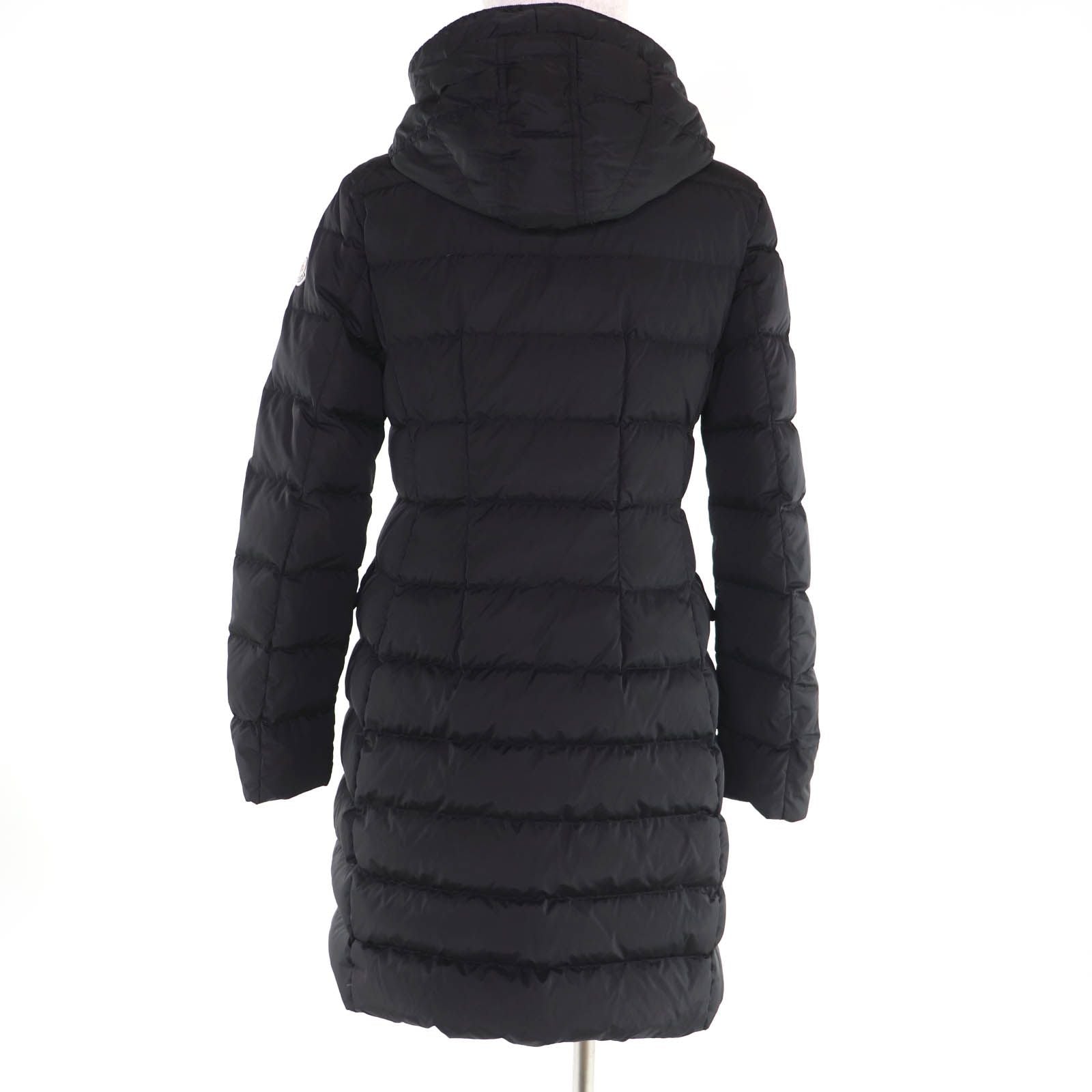 Moncler Grive Logo Patch Hooded Long Length Down Jacket Coat Black — view 3