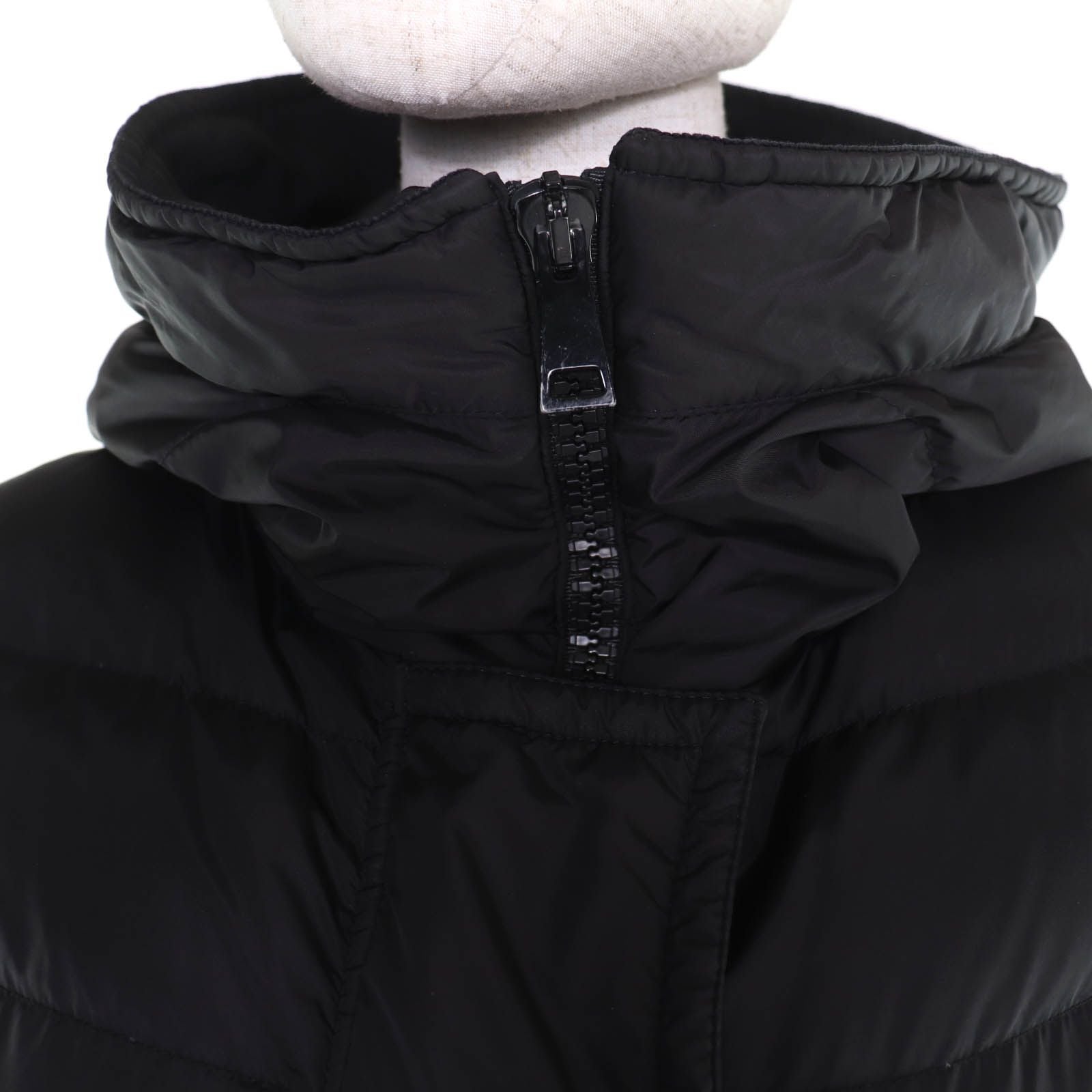 Moncler Grive Logo Patch Hooded Long Length Down Jacket Coat Black — view 4