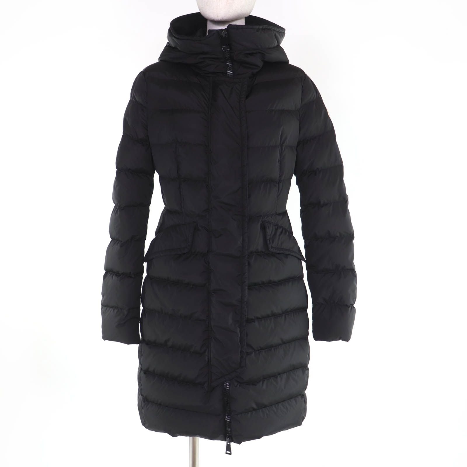 Moncler Grive Logo Patch Hooded Long Length Down Jacket Coat Black