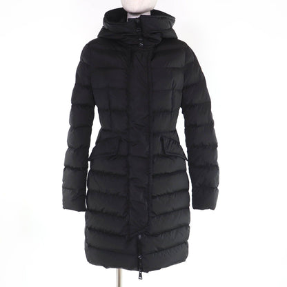 Moncler Grive Logo Patch Hooded Long Length Down Jacket Coat Black