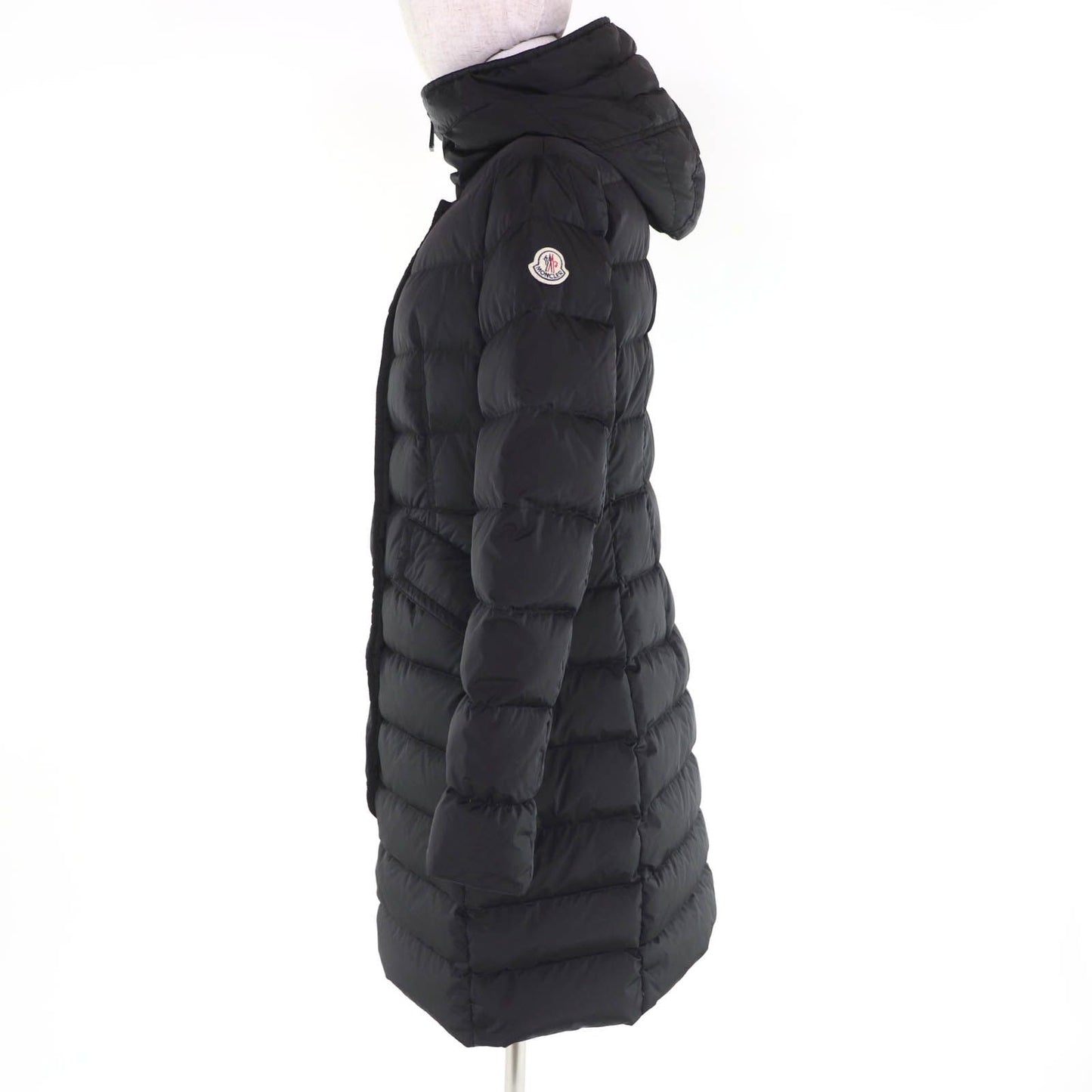 Moncler Grive Logo Patch Hooded Long Length Down Jacket Coat Black — view 2