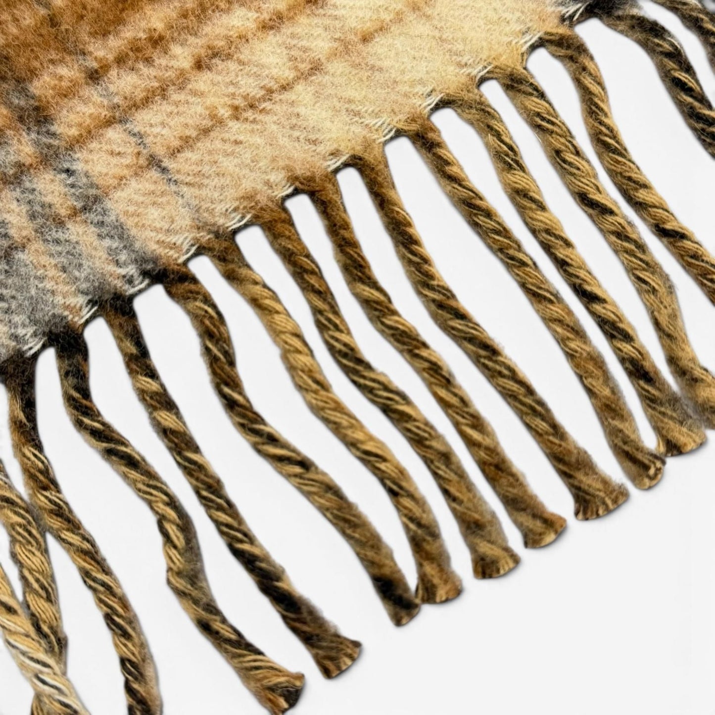 Gucci Wool GG Plaid Fringe Large Throw Beige Brown Blanket — view 6