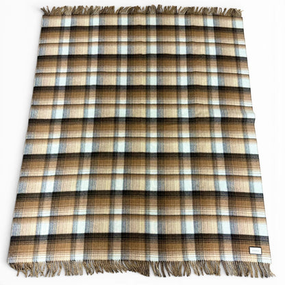 Gucci Wool GG Plaid Fringe Large Throw Beige Brown Blanket — view 3