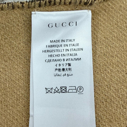 Gucci Wool GG Plaid Fringe Large Throw Beige Brown Blanket — view 8