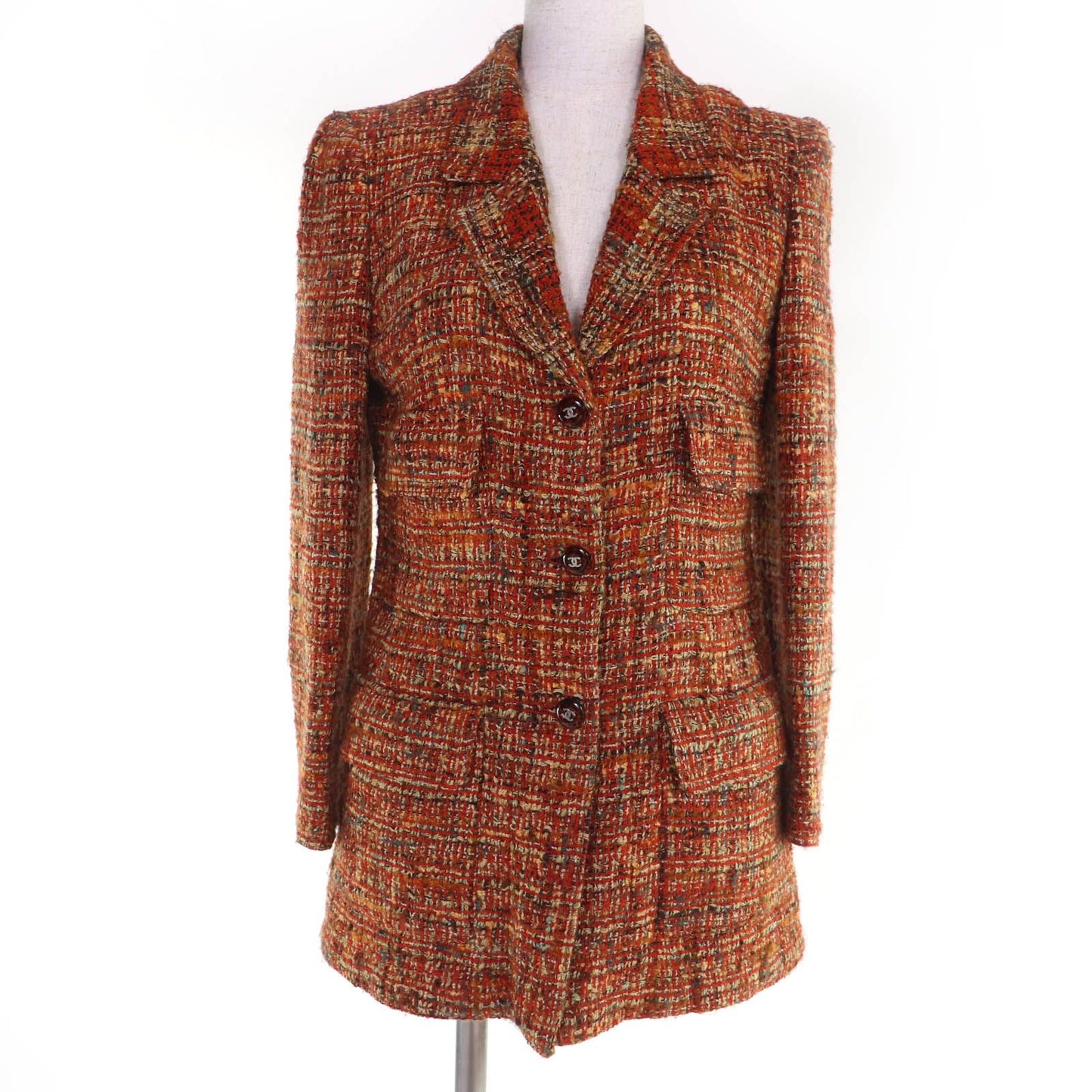 Chanel Vintage Wool Coco Button Tweed Jacket Orange 36