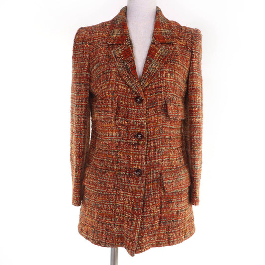 Chanel Vintage Wool Coco Button Tweed Jacket Orange 36