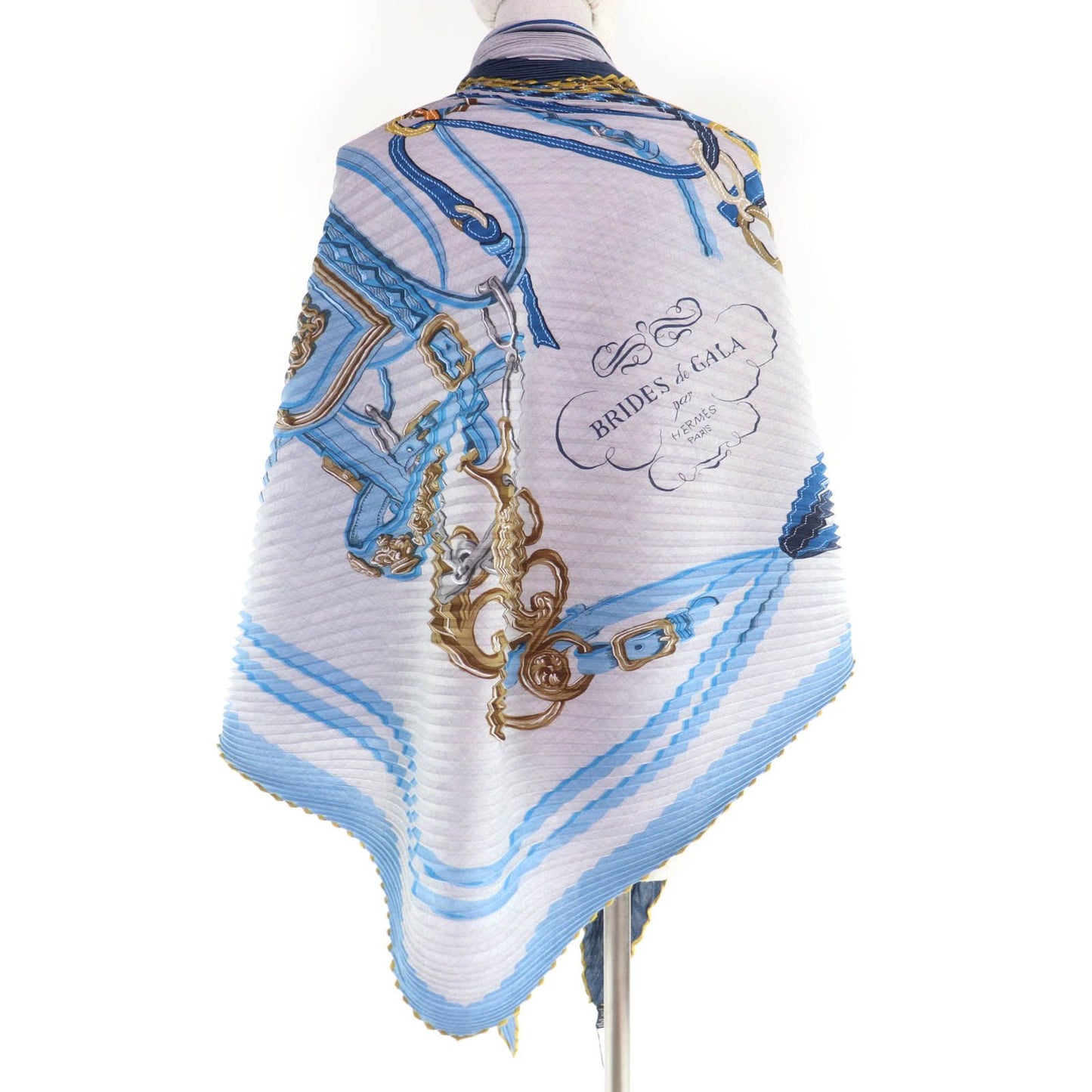 Hermes Carre Geant Pleats Brides de Gala Ceremonial Bridle Cashmere Silk Scarf — view 5