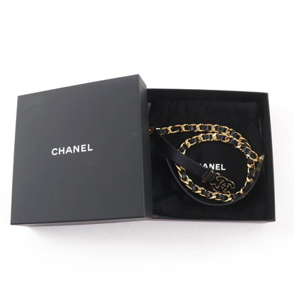 Chanel CC Logo Chain Leather Belt Black Gold 75 — view 2