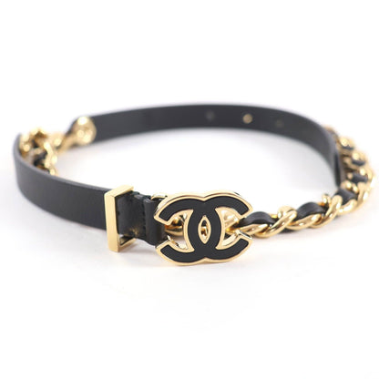 Chanel CC Logo Chain Leather Belt Black Gold 75