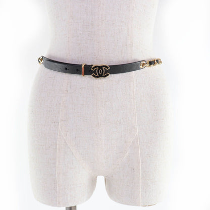 Chanel CC Logo Chain Leather Belt Black Gold 75 — view 4