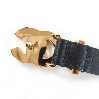 Chanel CC Logo Chain Leather Belt Black Gold 75 — view 8