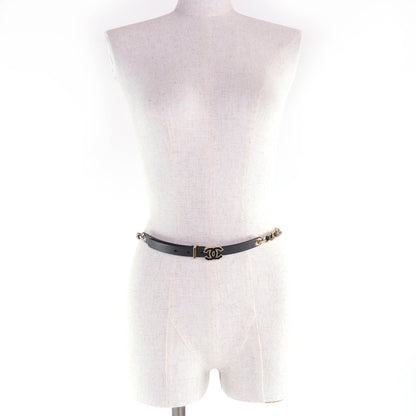 Chanel CC Logo Chain Leather Belt Black Gold 75 — view 5
