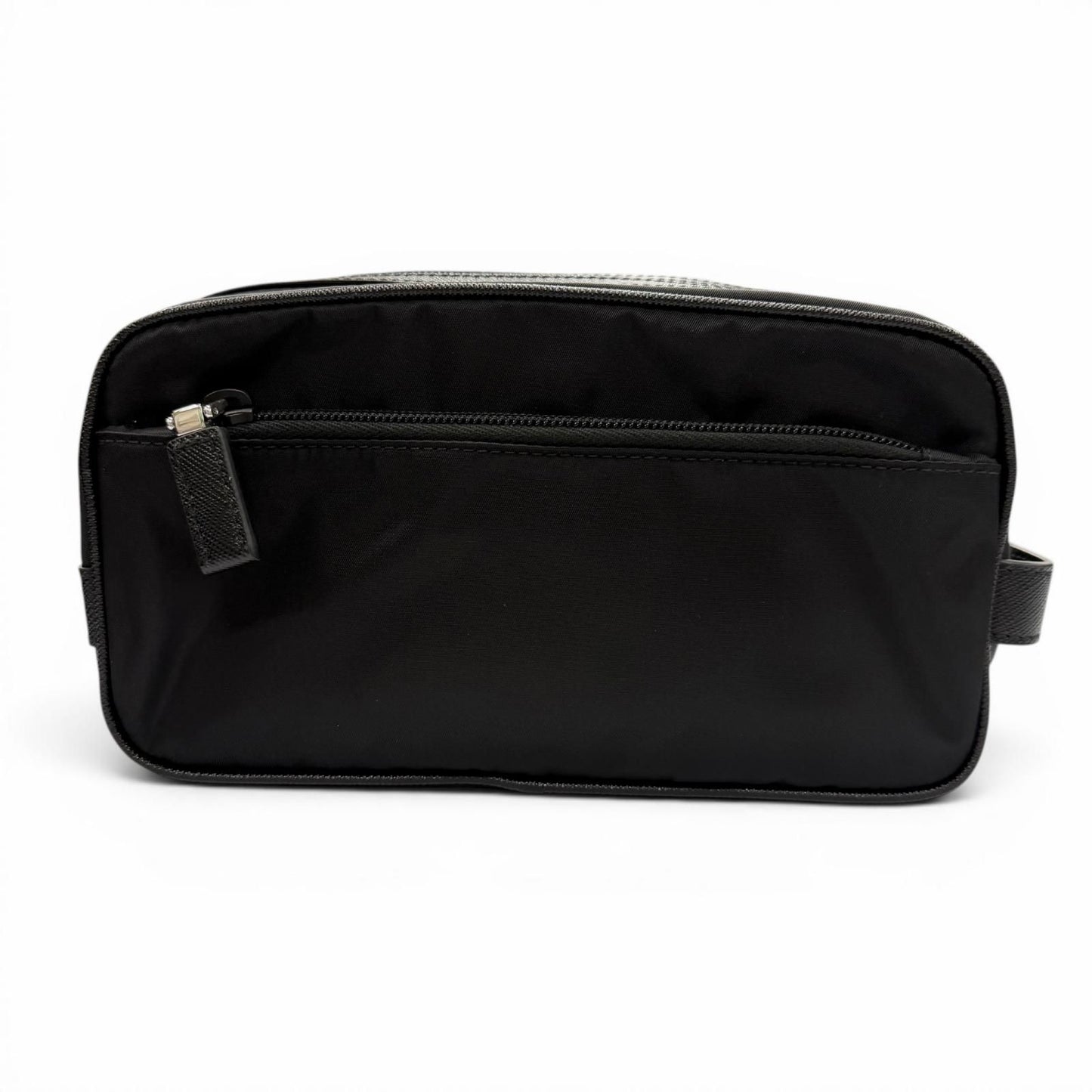 Prada Nylon Saffiano Leather Re-Nylon Triangle Logo Plate Pouch Handbag Clutch — view 3