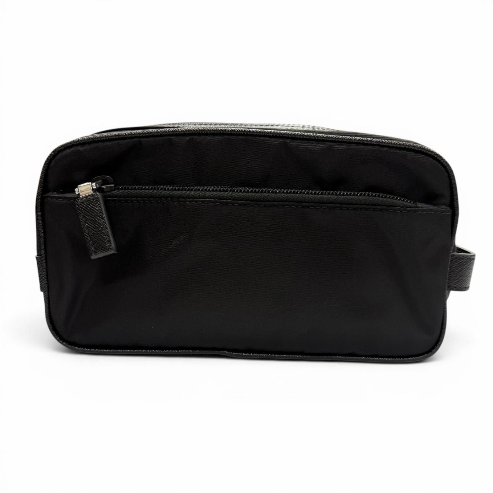Prada Nylon Saffiano Leather Re-Nylon Triangle Logo Plate Pouch Handbag Clutch — view 3