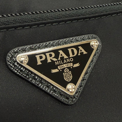 Prada Nylon Saffiano Leather Re-Nylon Triangle Logo Plate Pouch Handbag Clutch — view 9