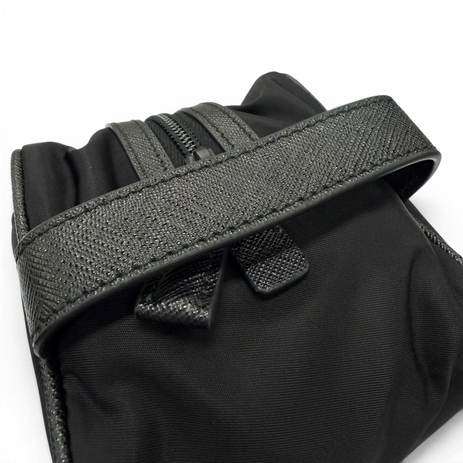 Prada Nylon Saffiano Leather Re-Nylon Triangle Logo Plate Pouch Handbag Clutch — view 7