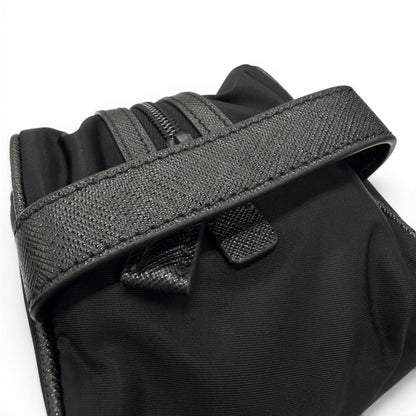 Prada Nylon Saffiano Leather Re-Nylon Triangle Logo Plate Pouch Handbag Clutch — view 7