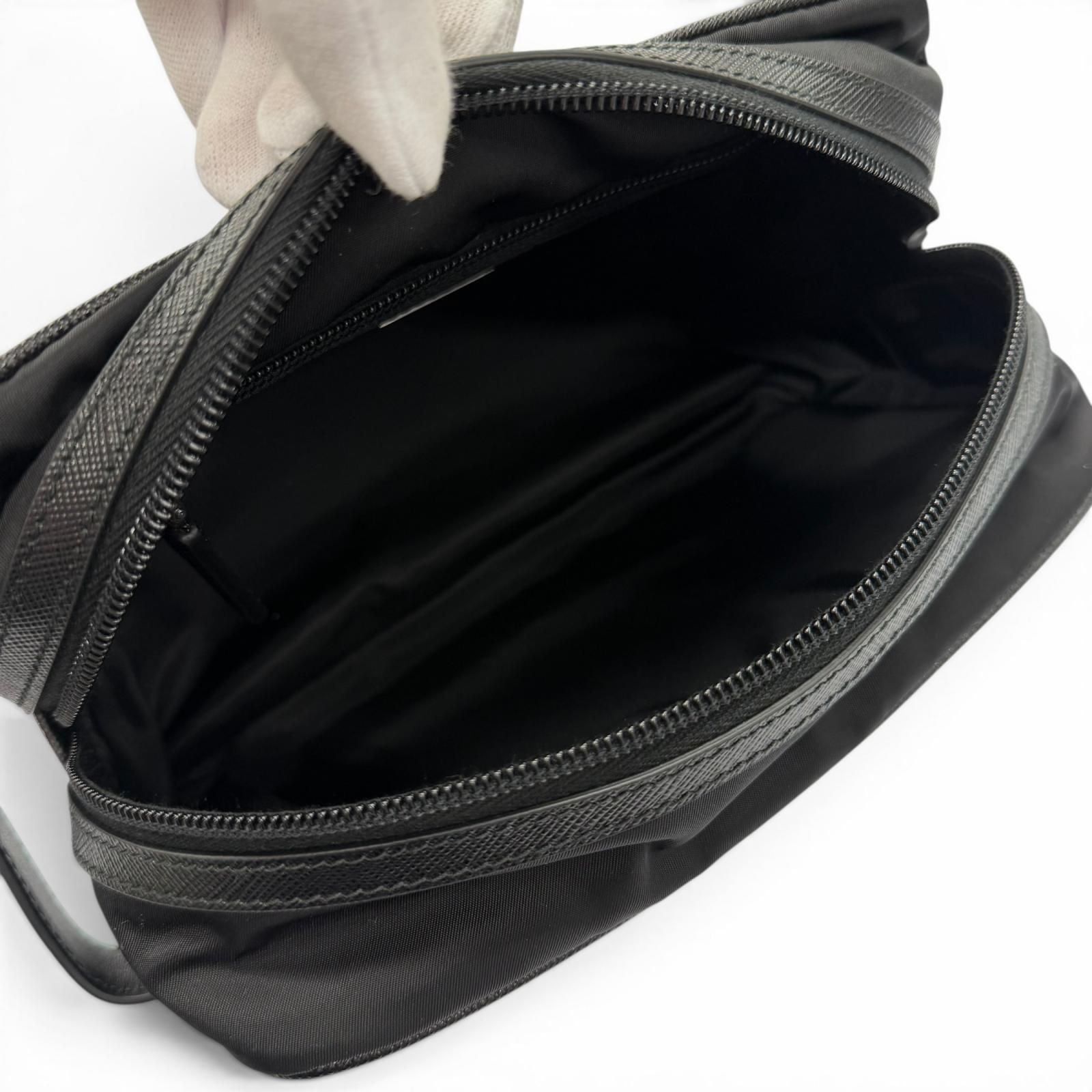Prada Nylon Saffiano Leather Re-Nylon Triangle Logo Plate Pouch Handbag Clutch — view 8