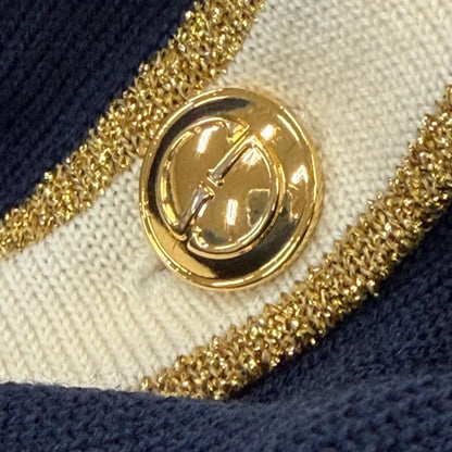Gucci Wool GG Button Neck Long Sleeve Knit Dress Cardigan Navy White Gold — view 5