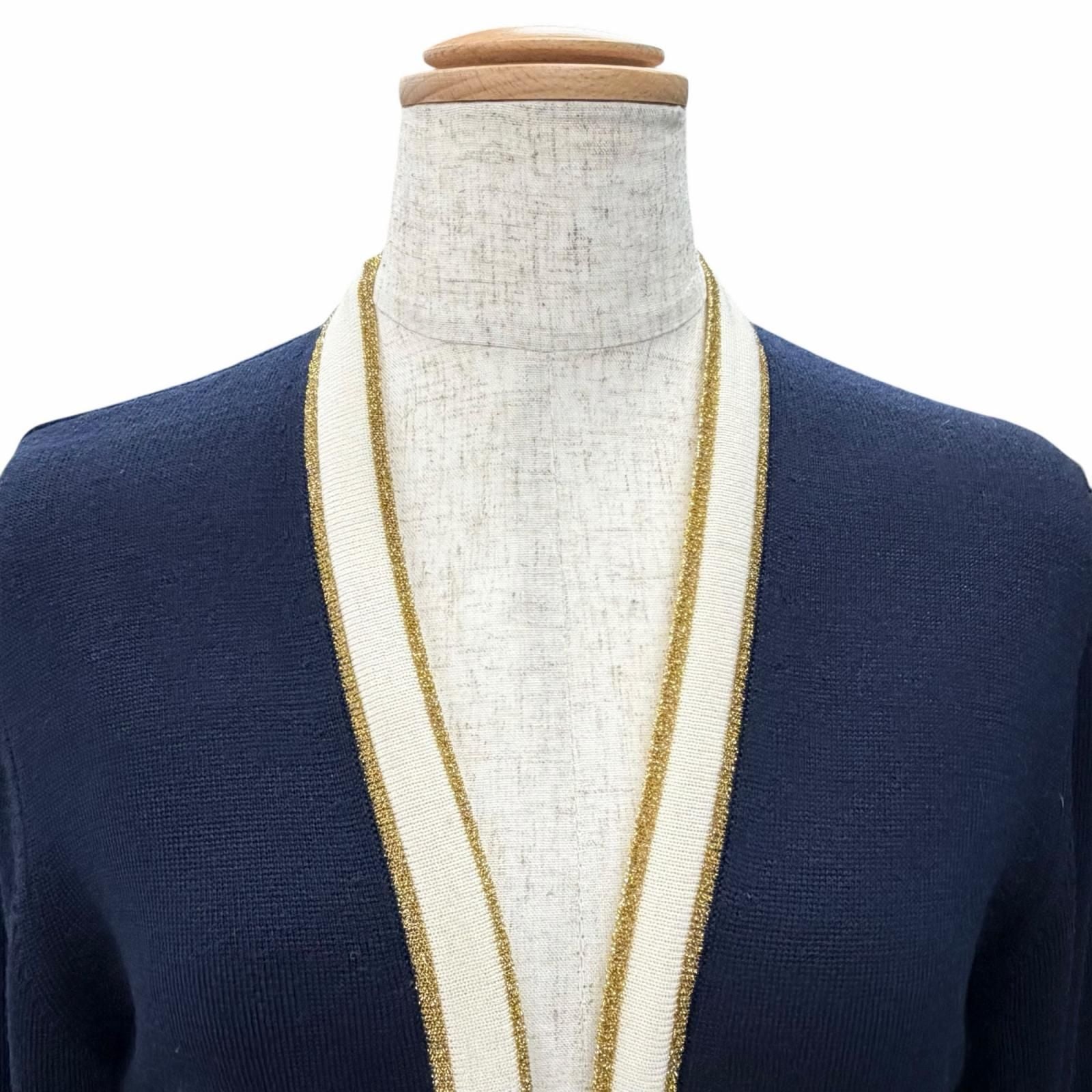 Gucci Wool GG Button Neck Long Sleeve Knit Dress Cardigan Navy White Gold — view 4
