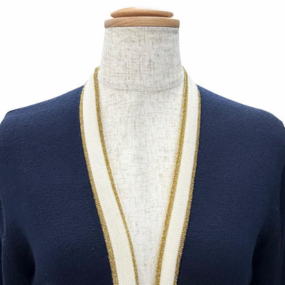 Gucci Wool GG Button Neck Long Sleeve Knit Dress Cardigan Navy White Gold — view 4