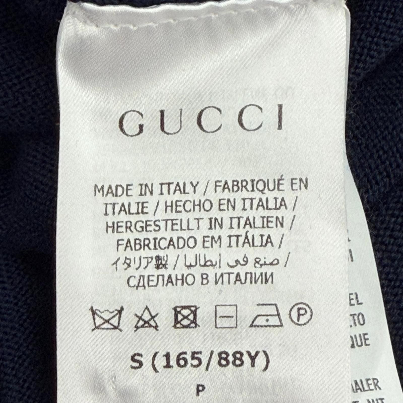 Gucci Wool GG Button Neck Long Sleeve Knit Dress Cardigan Navy White Gold — view 8