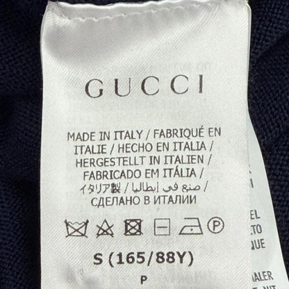Gucci Wool GG Button Neck Long Sleeve Knit Dress Cardigan Navy White Gold — view 8