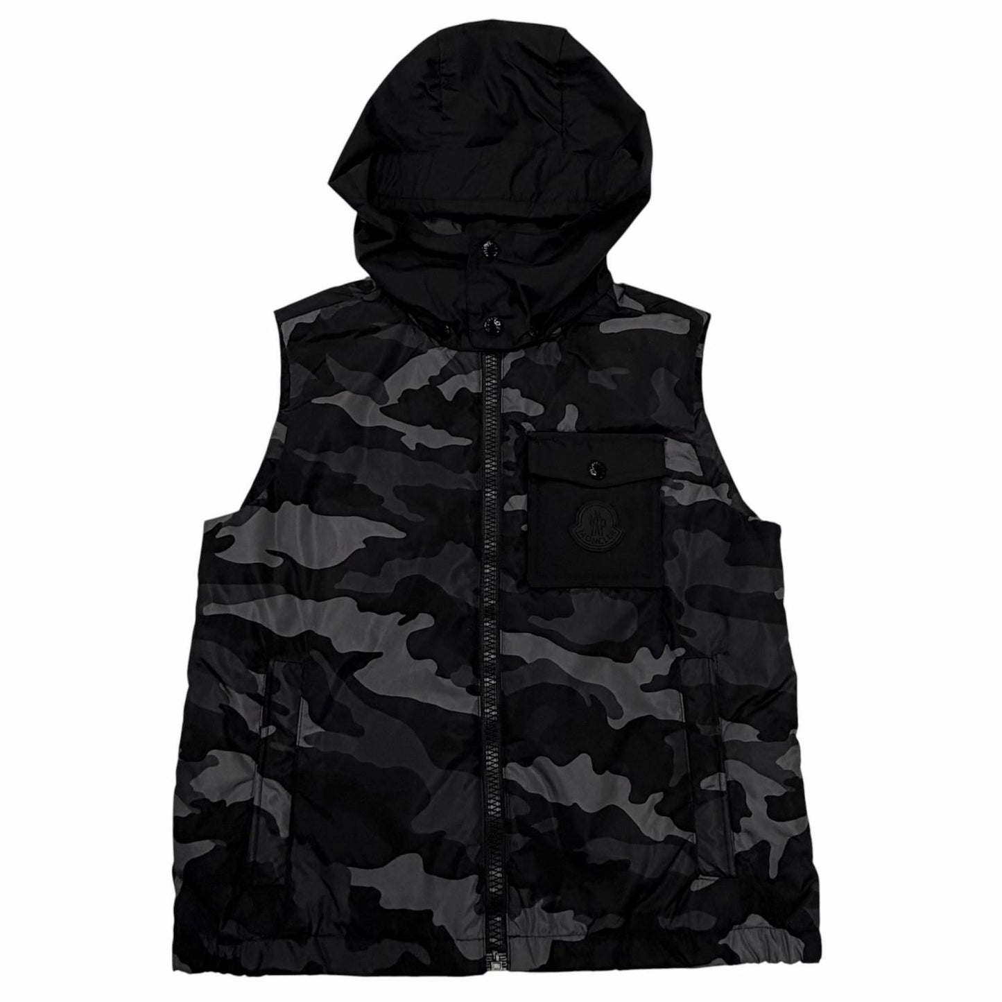 Moncler Drums Gilet Logo Patch Camouflage Pattern Down Jacket Vest Black Gray