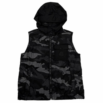 Moncler Drums Gilet Logo Patch Camouflage Pattern Down Jacket Vest Black Gray