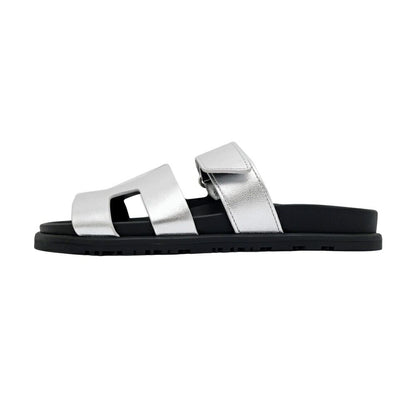 Hermes Sandals Chypre 37 Gray Argent Silver Black Shoes