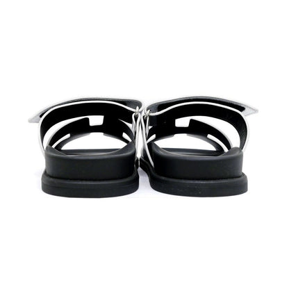 Hermes Sandals Chypre 37 Gray Argent Silver Black Shoes — view 5
