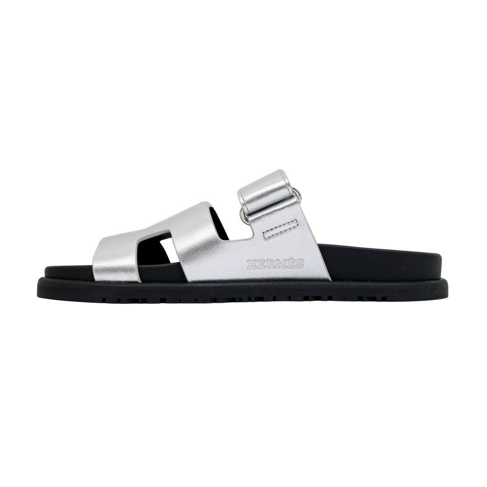 Hermes Sandals Chypre 37 Gray Argent Silver Black Shoes — view 3