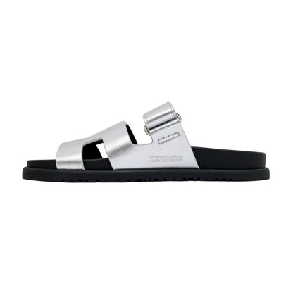 Hermes Sandals Chypre 37 Gray Argent Silver Black Shoes — view 3