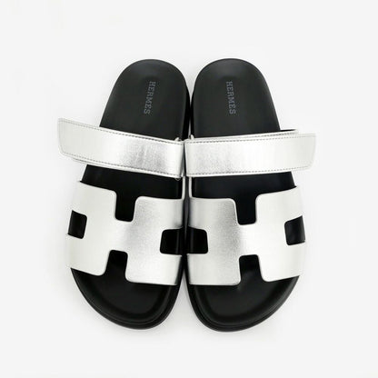 Hermes Sandals Chypre 37 Gray Argent Silver Black Shoes — view 7