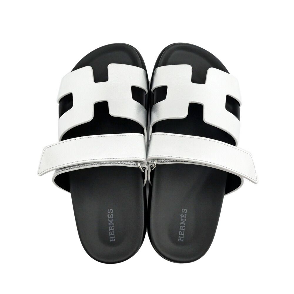 Hermes Sandals Chypre 37 Gray Argent Silver Black Shoes — view 6