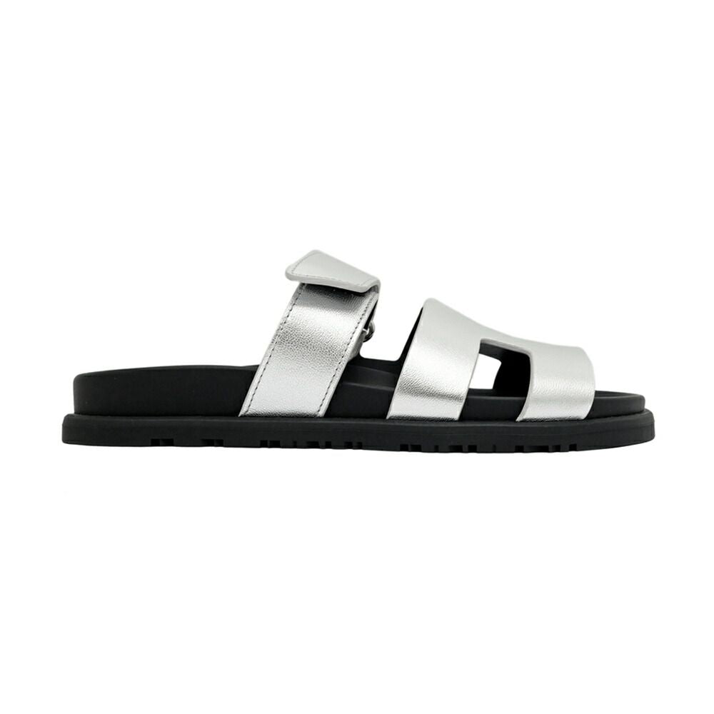 Hermes Sandals Chypre 37 Gray Argent Silver Black Shoes — view 4