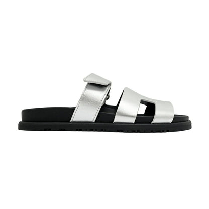 Hermes Sandals Chypre 37 Gray Argent Silver Black Shoes — view 4