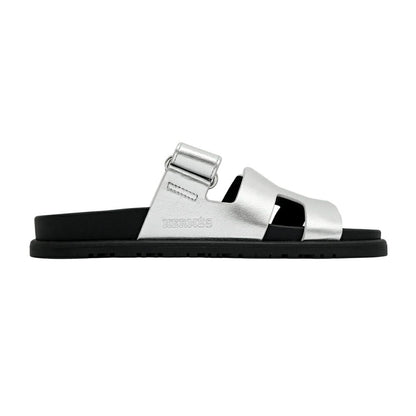 Hermes Sandals Chypre 37 Gray Argent Silver Black Shoes — view 2