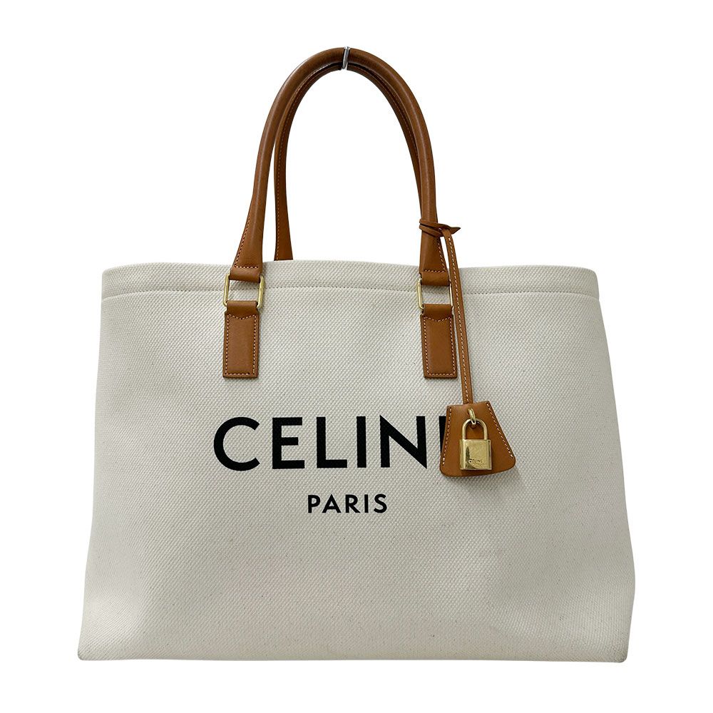 Celine Tote Canvas Horizontal Cover White Brown Large