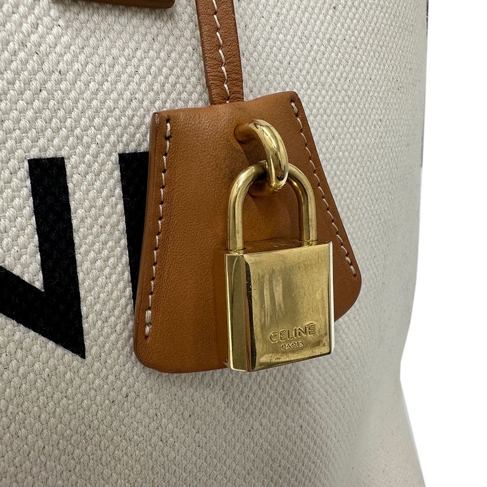 Celine Tote Canvas Horizontal Cover White Brown Large — view 7