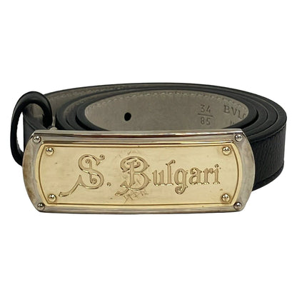 Bvlgari Belt 34 85 Black Silver Gold Sbulgari Leather