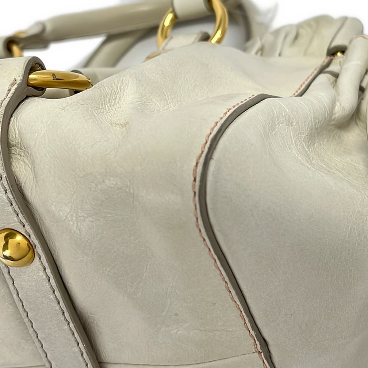 Miu Miu Handbag Gathered Bag Ivory Leather — view 6