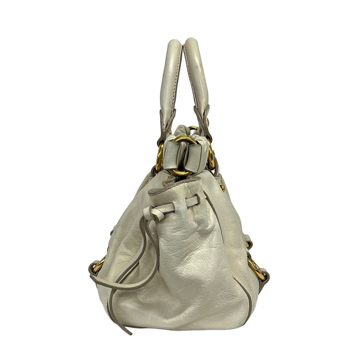 Miu Miu Handbag Gathered Bag Ivory Leather — view 4