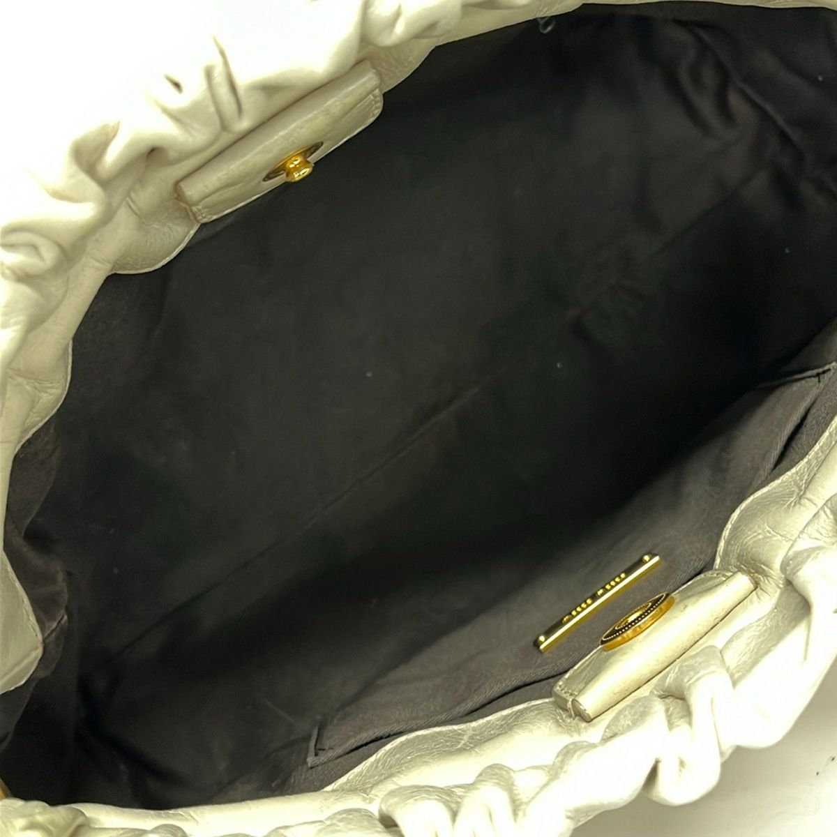 Miu Miu Handbag Gathered Bag Ivory Leather — view 7