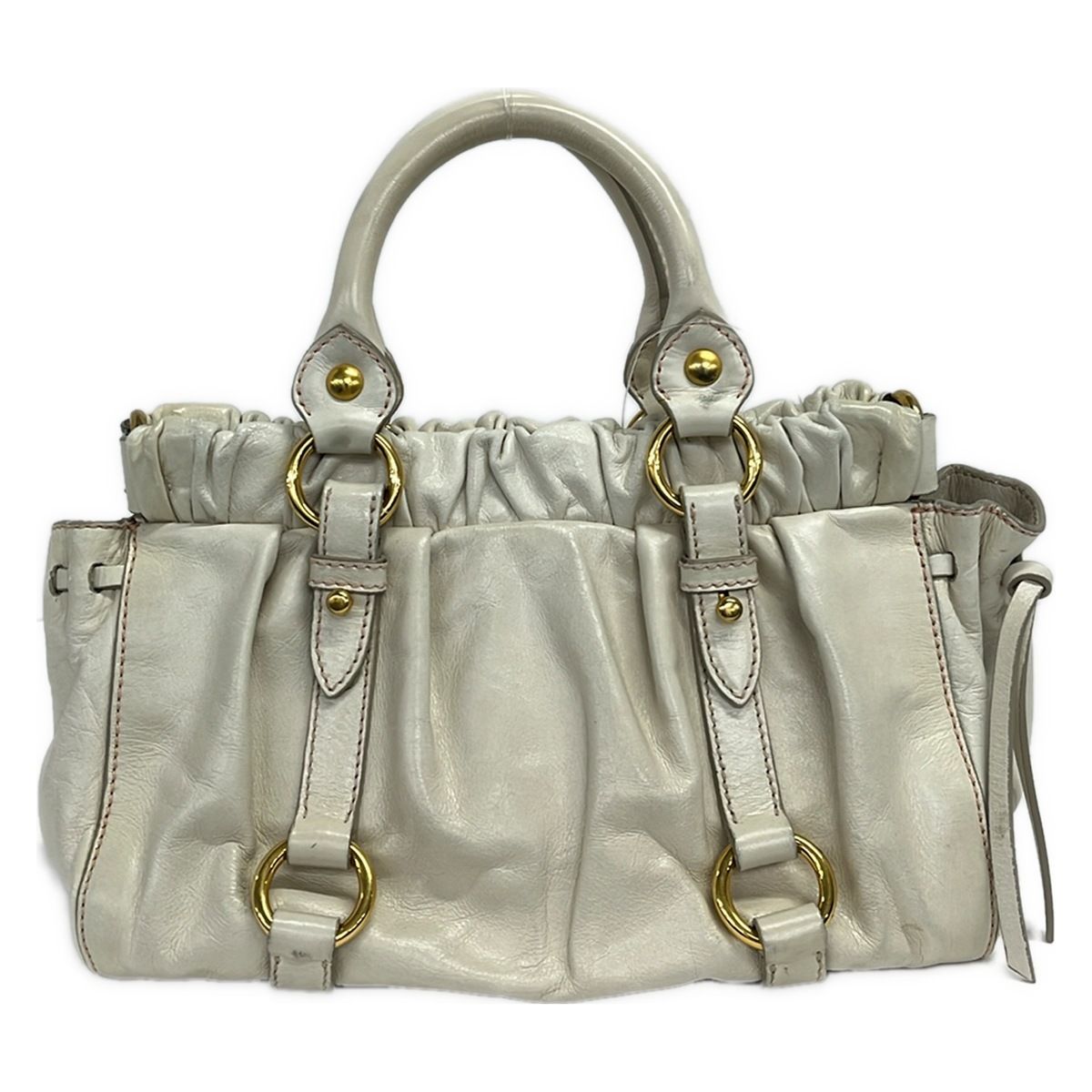 Miu Miu Handbag Gathered Bag Ivory Leather — view 3