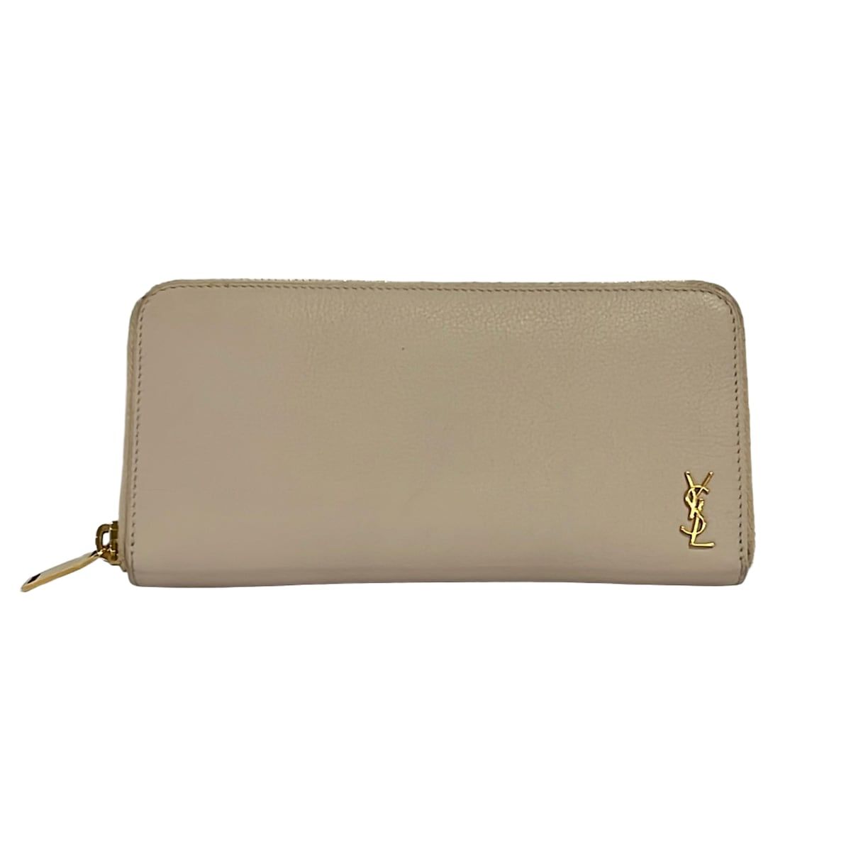 Saint Laurent Paris Wallet Gray Beige Zip Around Leather