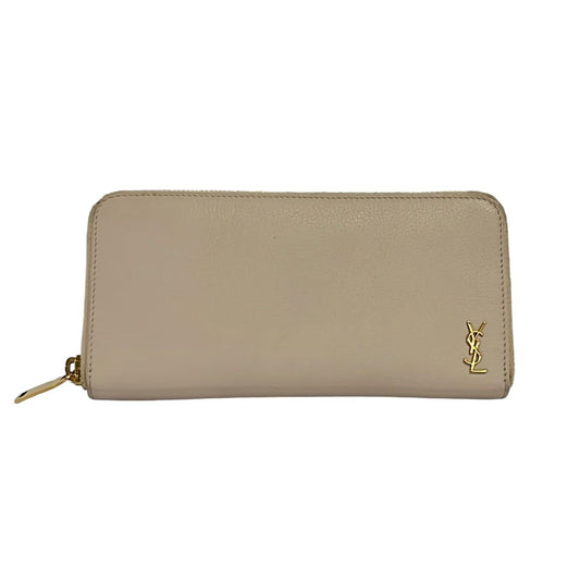 Saint Laurent Paris Wallet Gray Beige Zip Around Leather