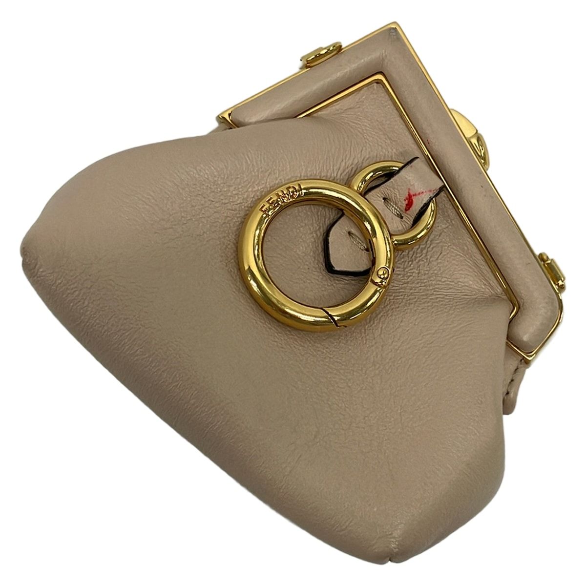 Fendi Key Holder Nano Fast Charm Pink Beige Gold Clasp Leather — view 2