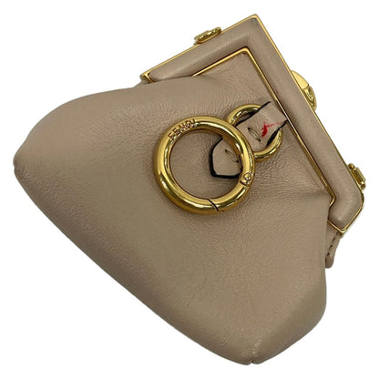 Fendi Key Holder Nano Fast Charm Pink Beige Gold Clasp Leather — view 2